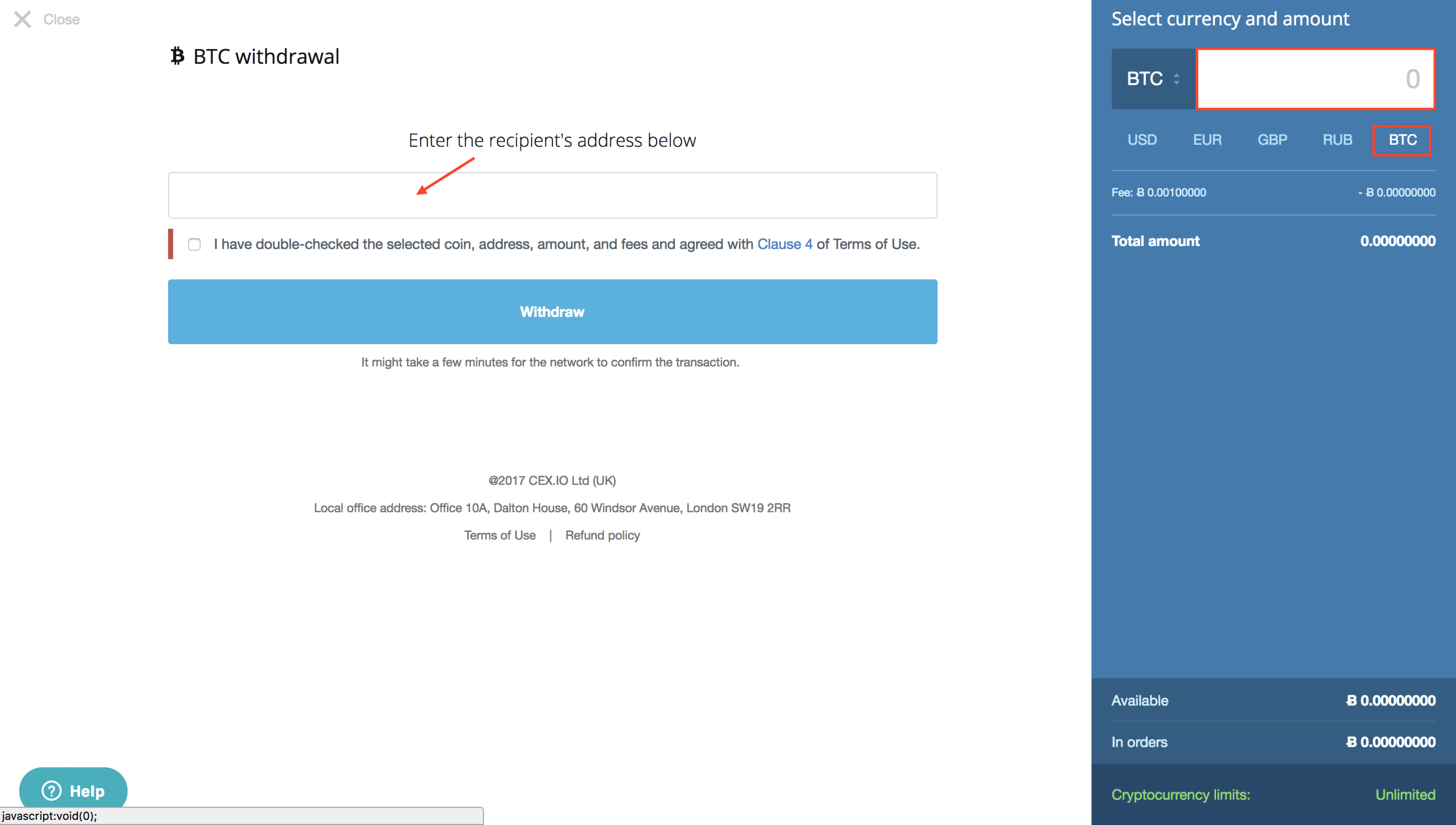 how to withdraw bitcoin cex.io step 2